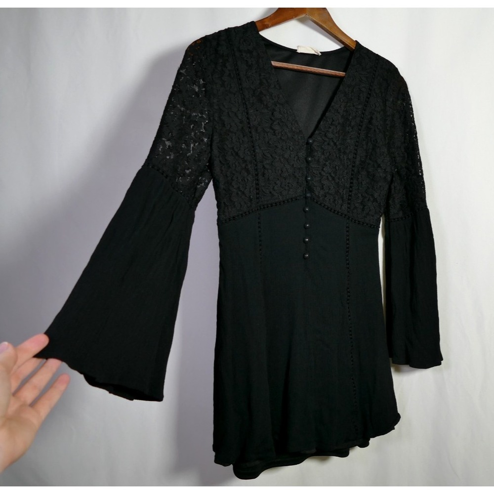 Altard State Fairy Grunge Whimsigoth Mini Tunic Dress Size M Flare Sleeve Lace